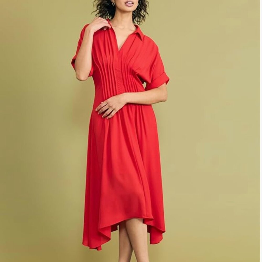 Luxely Pintuck Handkerchief Hem Midi - Adrenaline Rush Red - 4